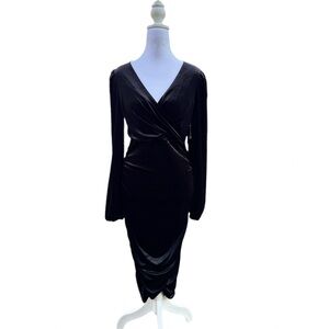 INC International Concepts Elegant Black Velvet Long Sleeve Dress